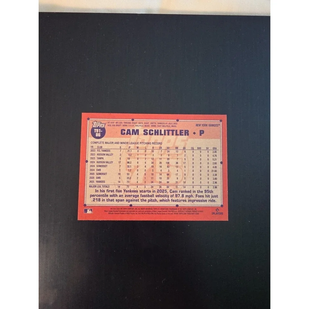 2026 Topps Series 1 - 1991 Topps Baseball Cam Schlittler #T91-86 (RC)